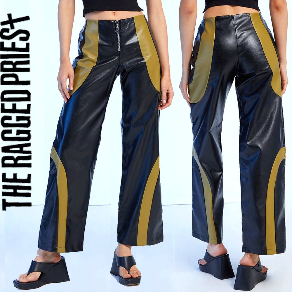 💥HOT ITEM💥Rugged Priest Colorblock Wide-Leg Trousers in Black & Mustard